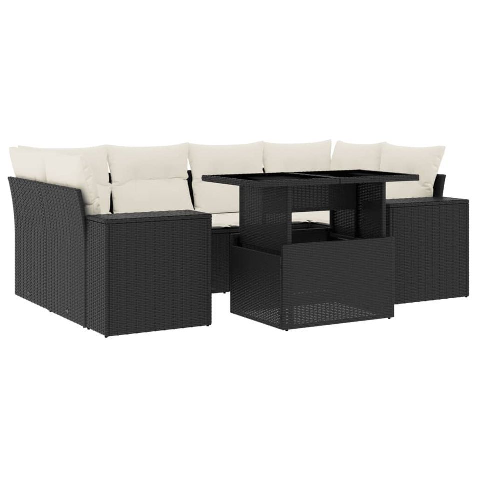 Salon de jardin 7 pcs avec coussins noir résine tressée - Photo n°1