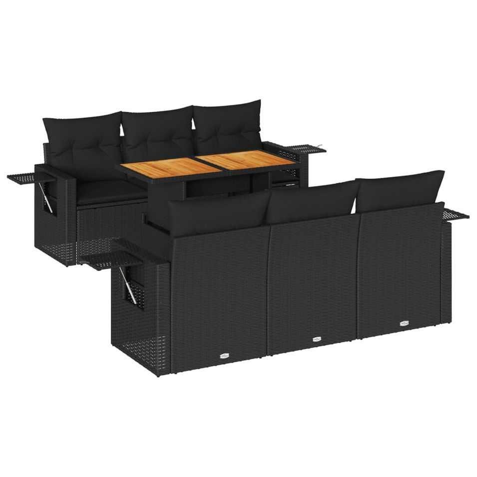 Salon de jardin 7 pcs avec coussins noir résine tressée - Photo n°1