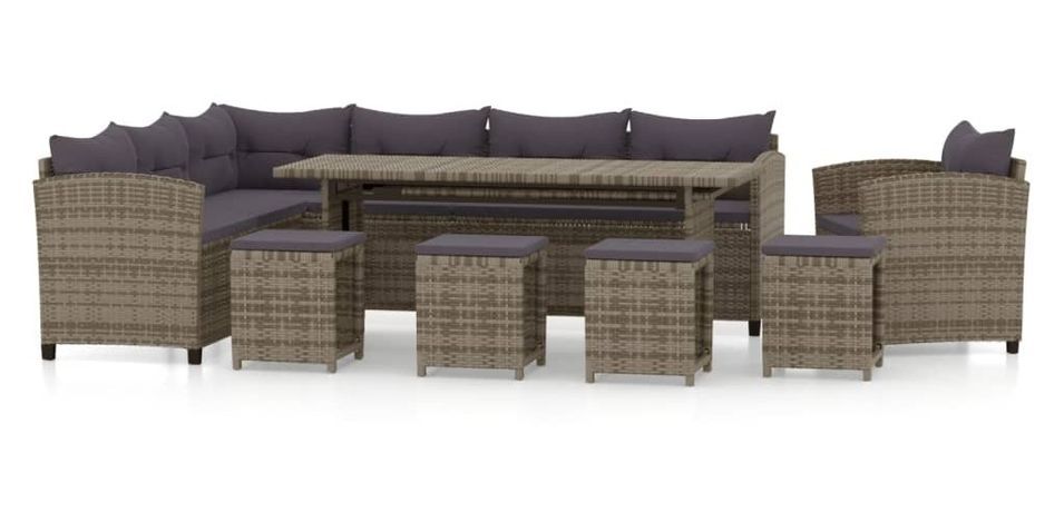 Salon de jardin 7 pcs avec coussins Résine tressée Gris 18 - Photo n°1