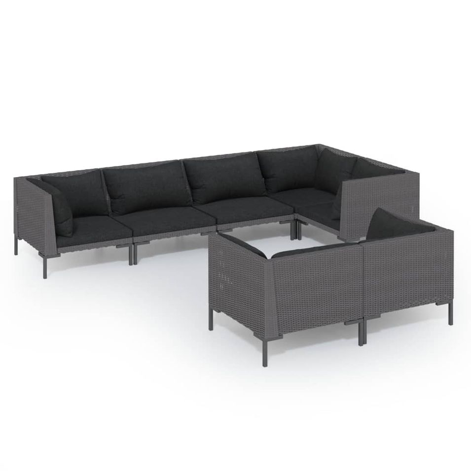 Salon de jardin 7 pcs avec coussins Résine tressée Gris foncé 3 - Photo n°1