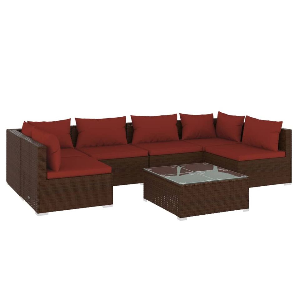 Salon de jardin 7 pcs avec coussins Résine tressée Marron 16 - Photo n°1