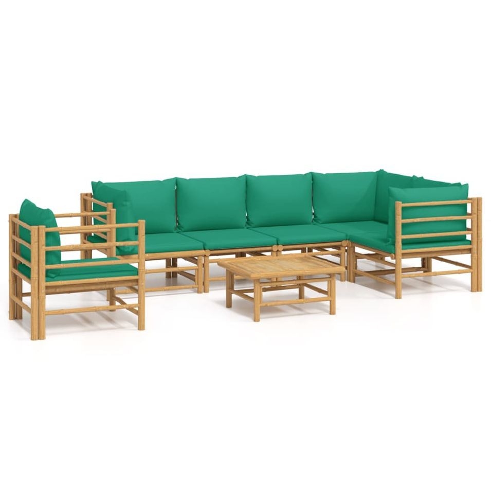 Salon de jardin 7 pcs avec coussins vert bambou - Photo n°1