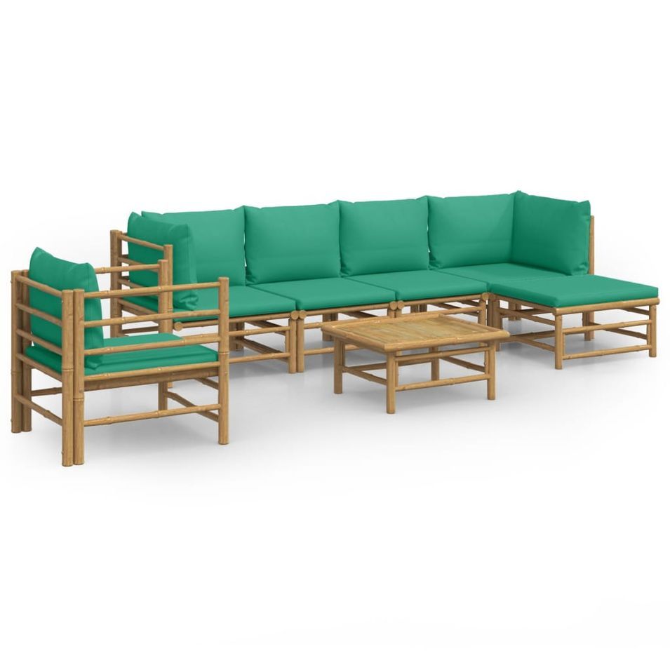 Salon de jardin 7 pcs avec coussins vert bambou - Photo n°1