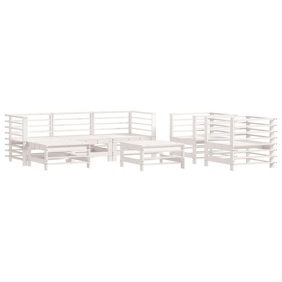 Salon de jardin 7 pcs Blanc Bois de pin massif - Photo n°1