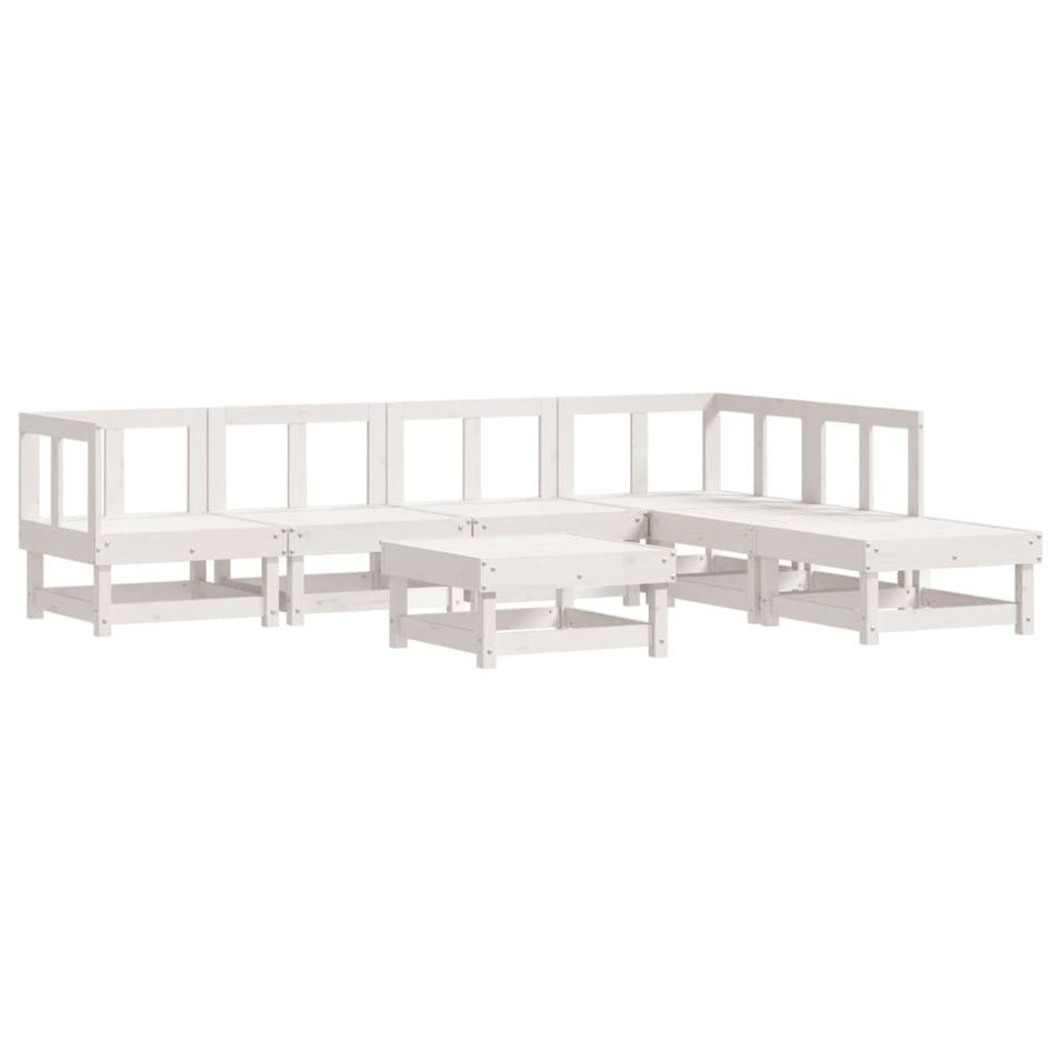 Salon de jardin 7 pcs Blanc Bois de pin massif - Photo n°1