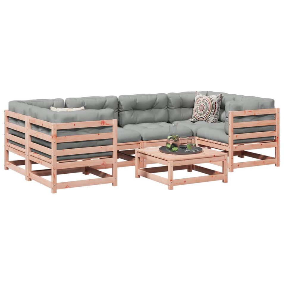 Salon de jardin 7 pcs et coussins bois massif sapin de douglas - Photo n°1