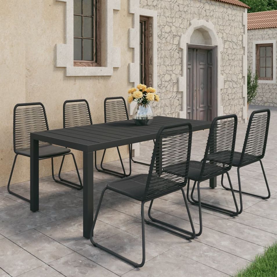 Salon de jardin 7 pcs Rotin PVC Noir - Photo n°1