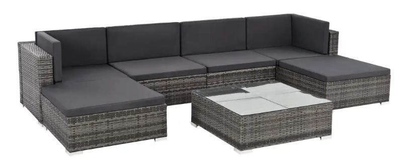 Salon de jardin 7 pièces résine tressée gris Blanca - Photo n°1