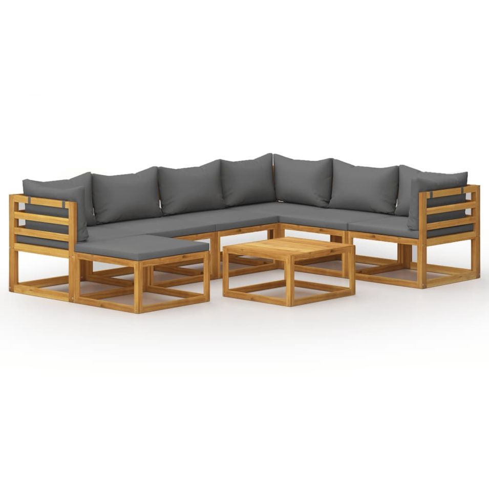 Salon de jardin 8 pcs avec coussin Bois d'acacia solide 3 - Photo n°1