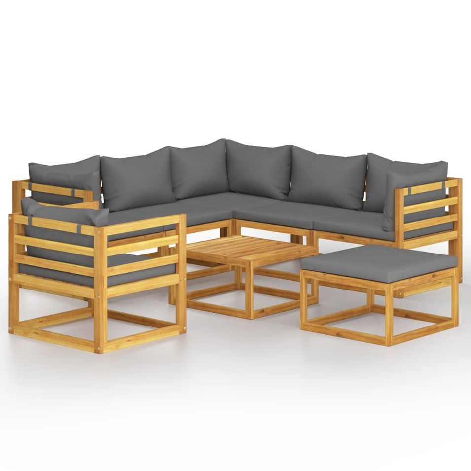 Salon de jardin 8 pcs avec coussin Bois d'acacia solide 2 - Photo n°1