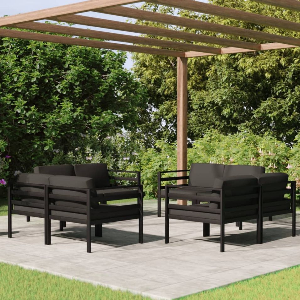 Salon de jardin 8 pcs avec coussins Aluminium Anthracite - Photo n°1