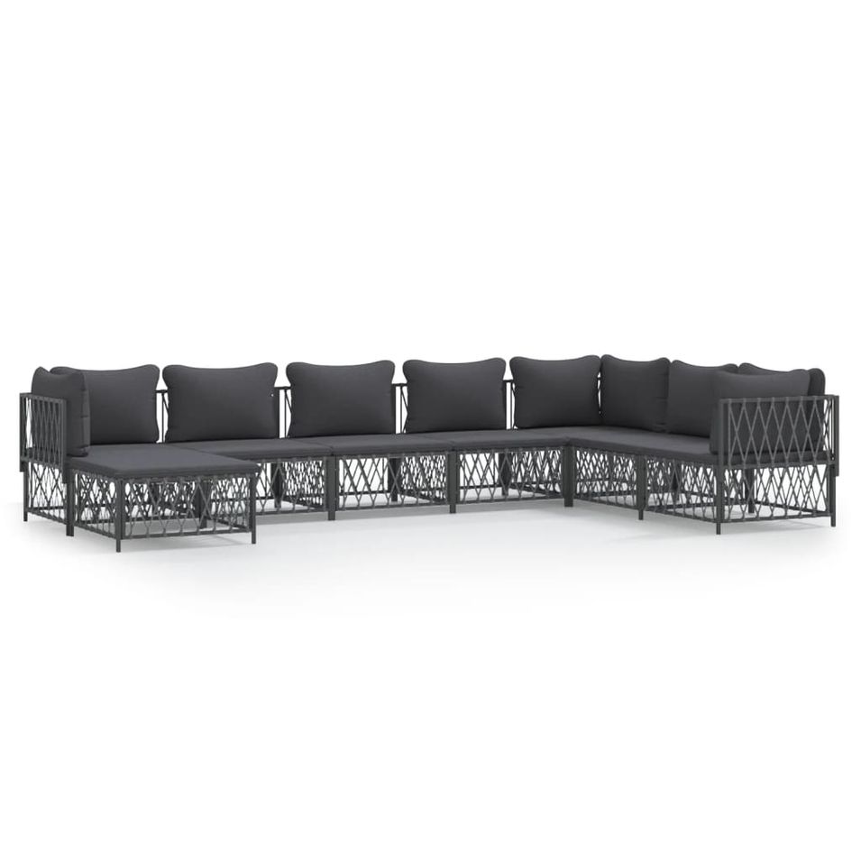 Salon de jardin 8 pcs avec coussins anthracite acier - Photo n°1