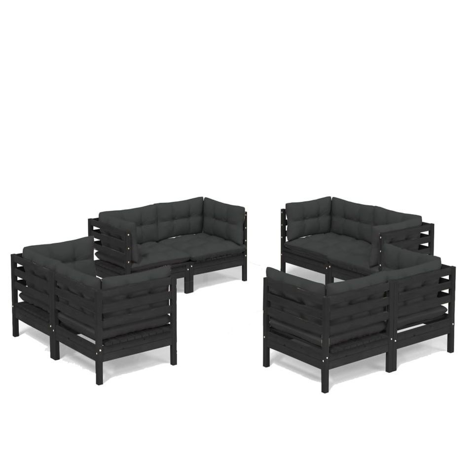 Salon de jardin 8 pcs avec coussins anthracite Bois de pin 5 - Photo n°1