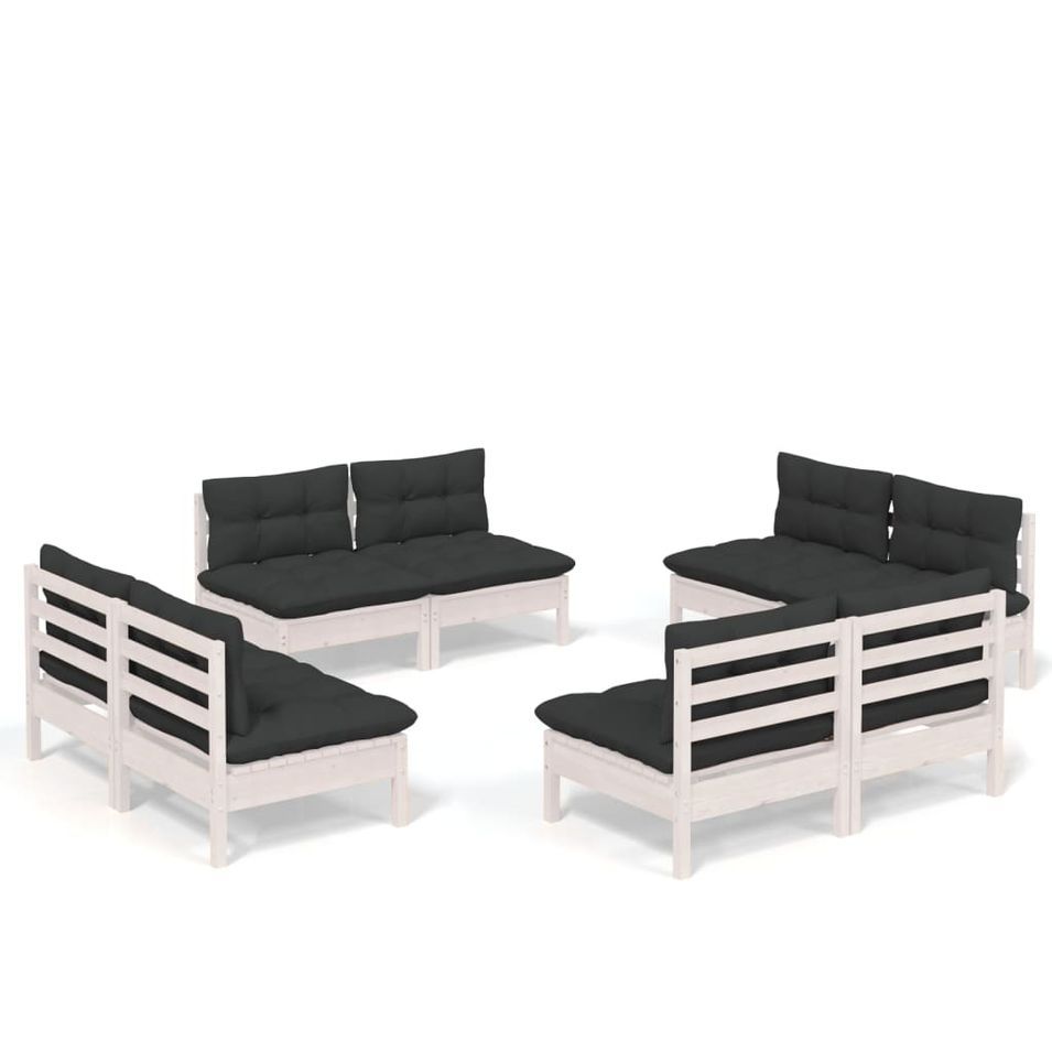 Salon de jardin 8 pcs avec coussins anthracite Bois de pin - Photo n°1