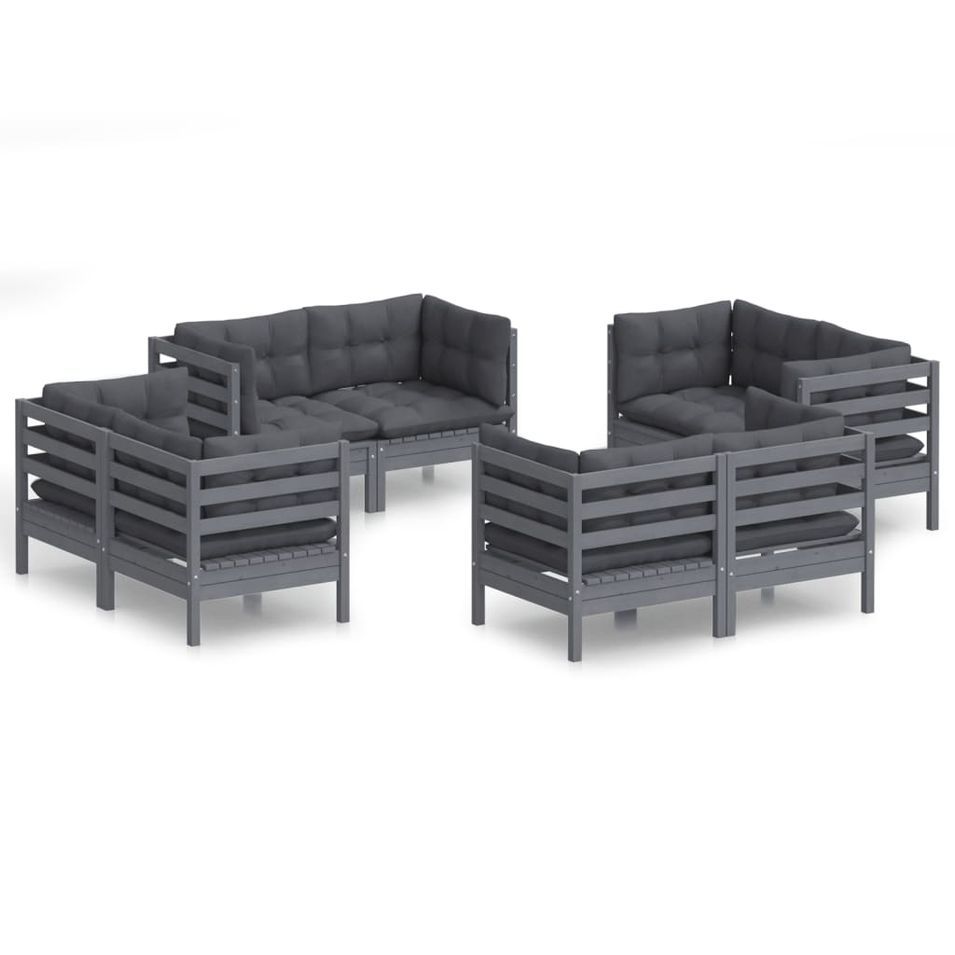 Salon de jardin 8 pcs avec coussins anthracite Bois de pin - Photo n°1