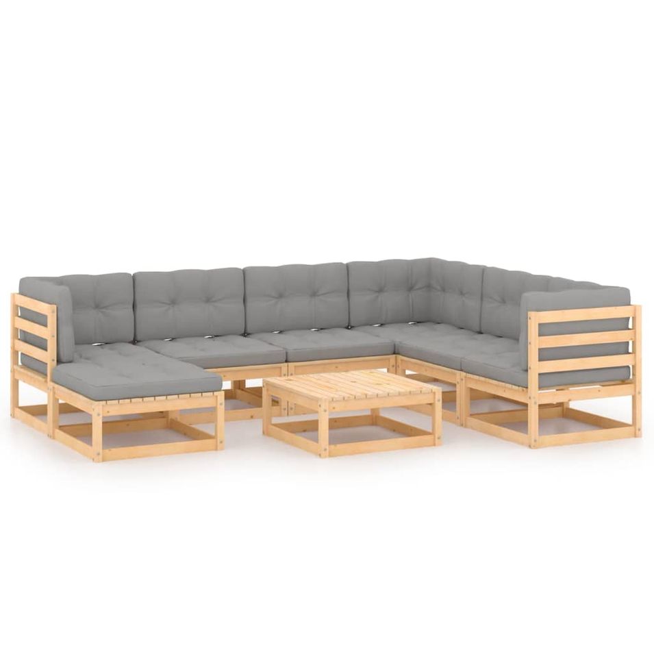 Salon de jardin 8 pcs avec coussins Bois de pin massif 60 - Photo n°1