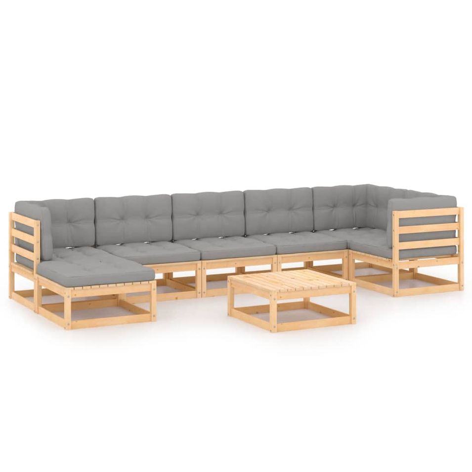Salon de jardin 8 pcs avec coussins Bois de pin massif 17 - Photo n°1