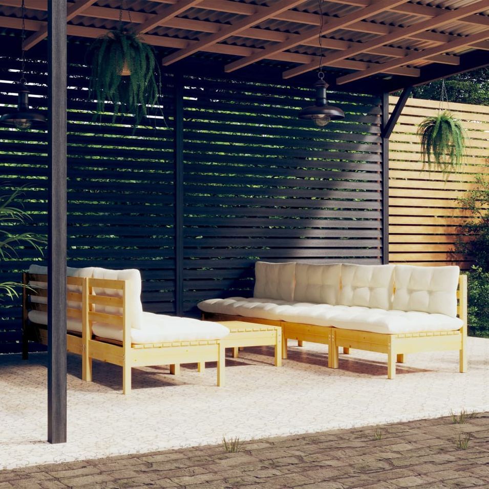 Salon de jardin 8 pcs avec coussins crème bois de pin - Photo n°1
