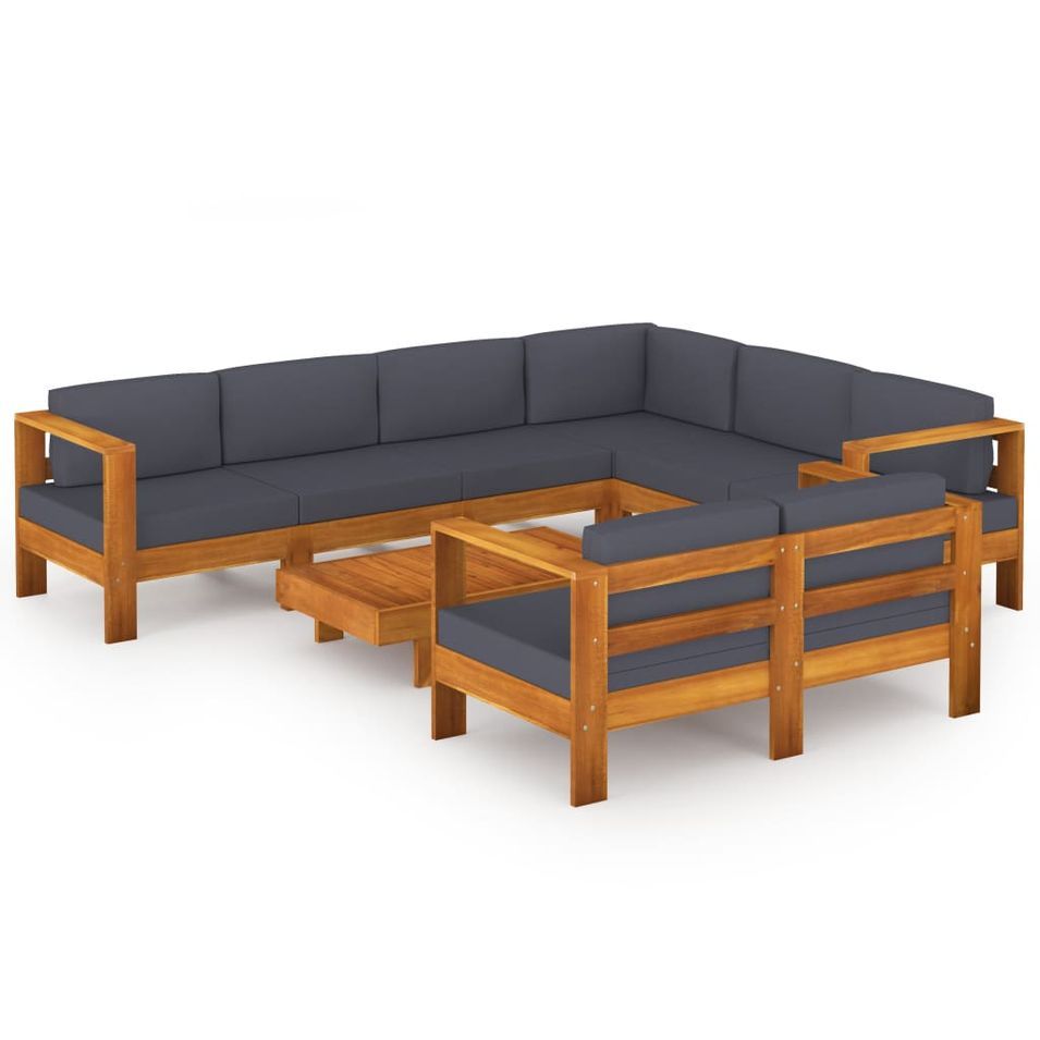Salon de jardin 8 pcs avec coussins gris foncé Bois d'acacia 3 - Photo n°1