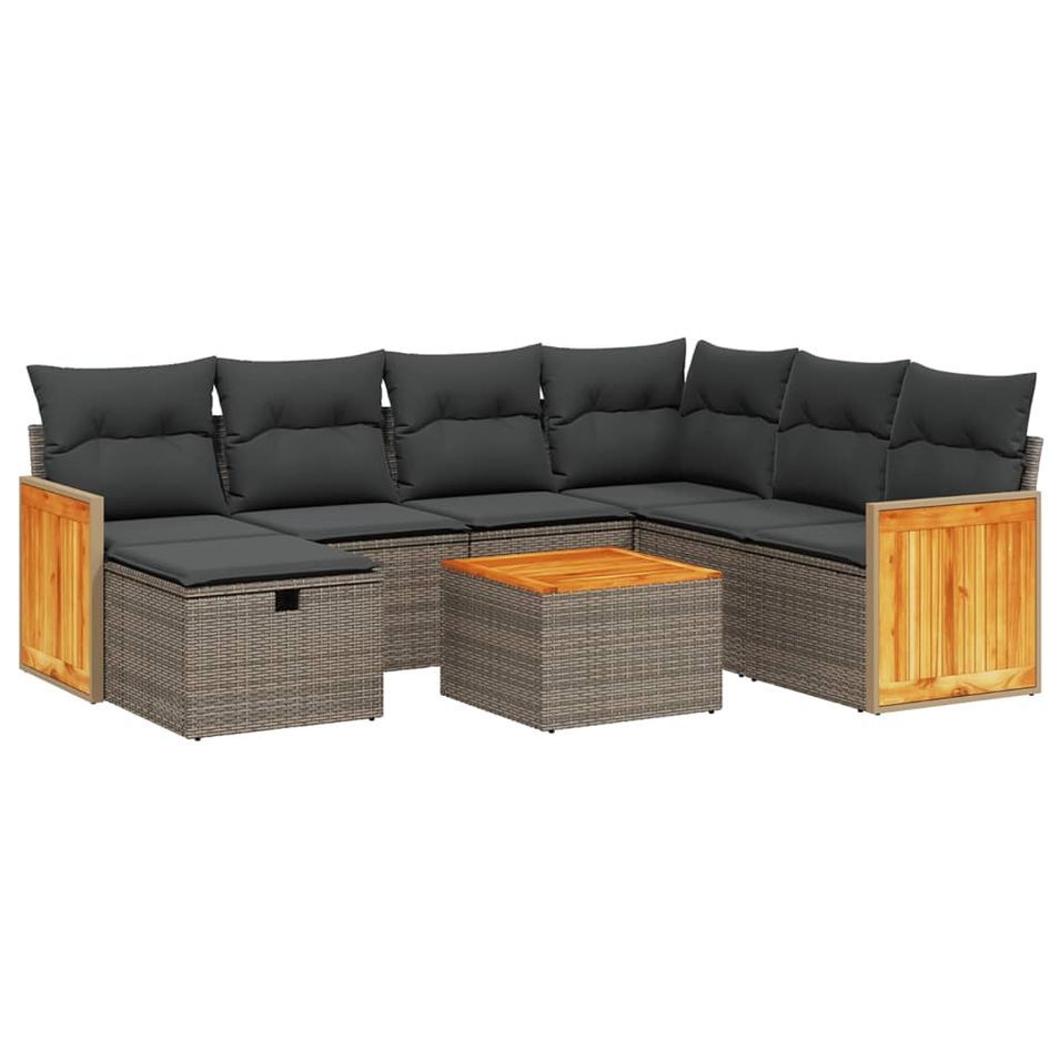 Salon de jardin 8 pcs avec coussins gris résine tressée - Photo n°1