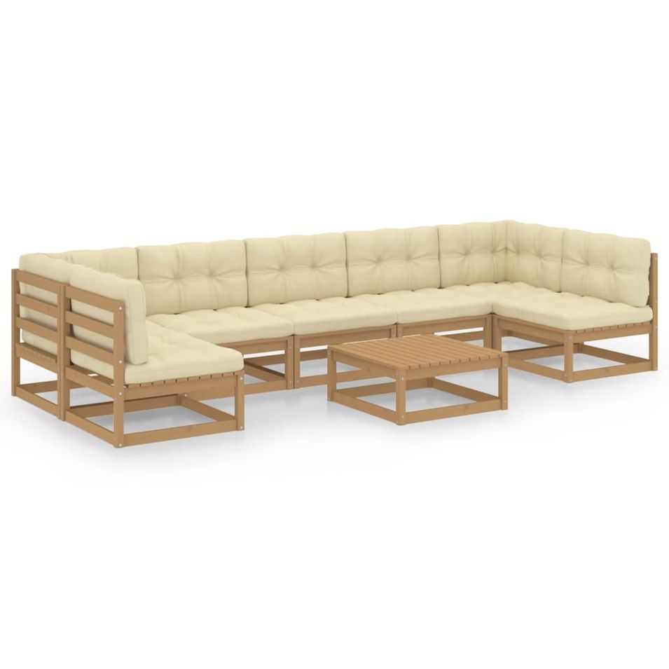 Salon de jardin 8 pcs avec coussins Marron miel Bois de pin 19 - Photo n°1