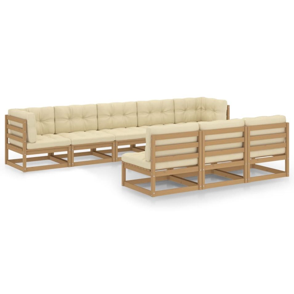 Salon de jardin 8 pcs avec coussins Marron miel Bois de pin 8 - Photo n°1