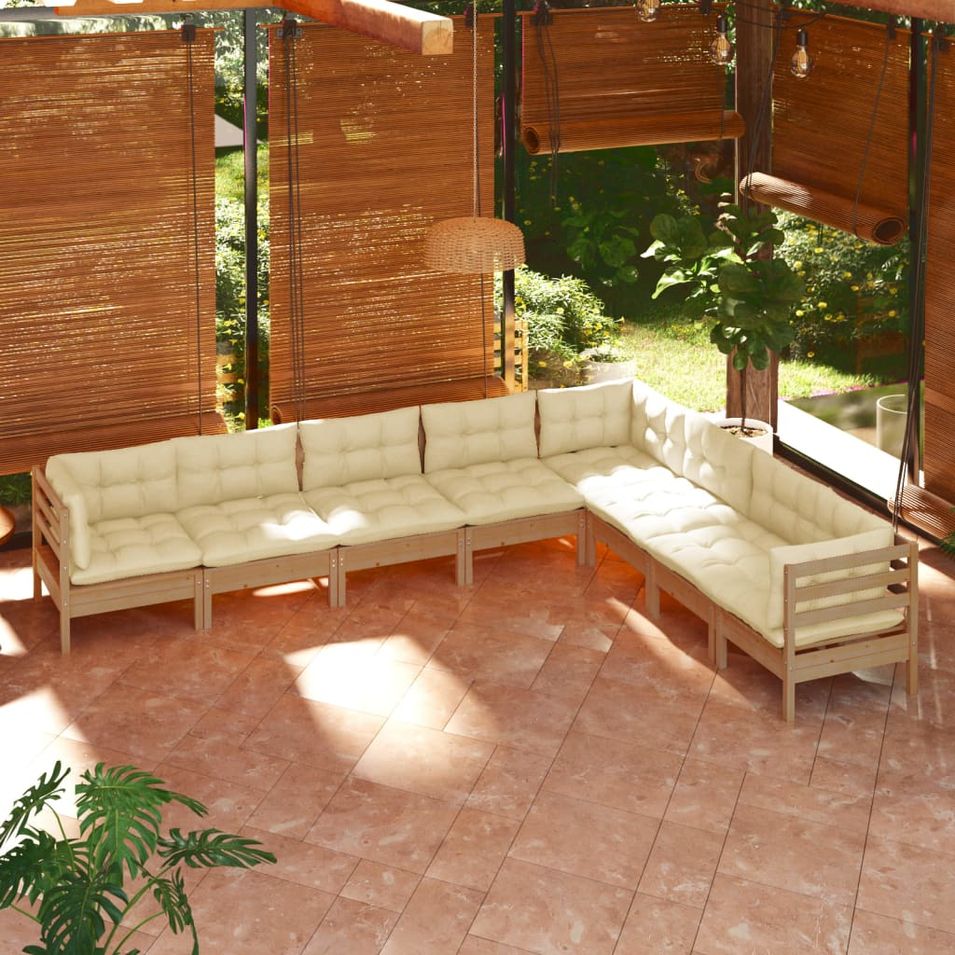 Salon de jardin 8 pcs avec coussins Marron miel Bois de pin 10 - Photo n°1
