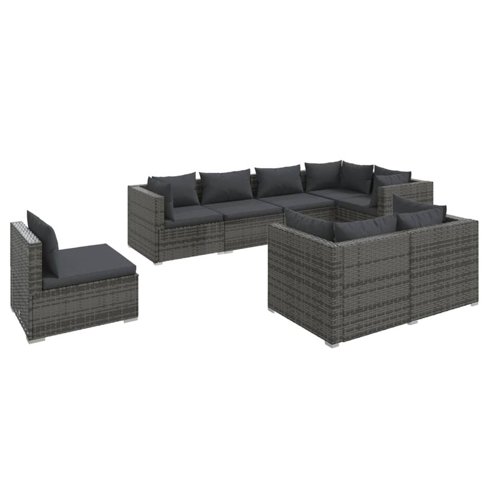 Salon de jardin 8 pcs avec coussins Résine tressée Gris 4 - Photo n°1