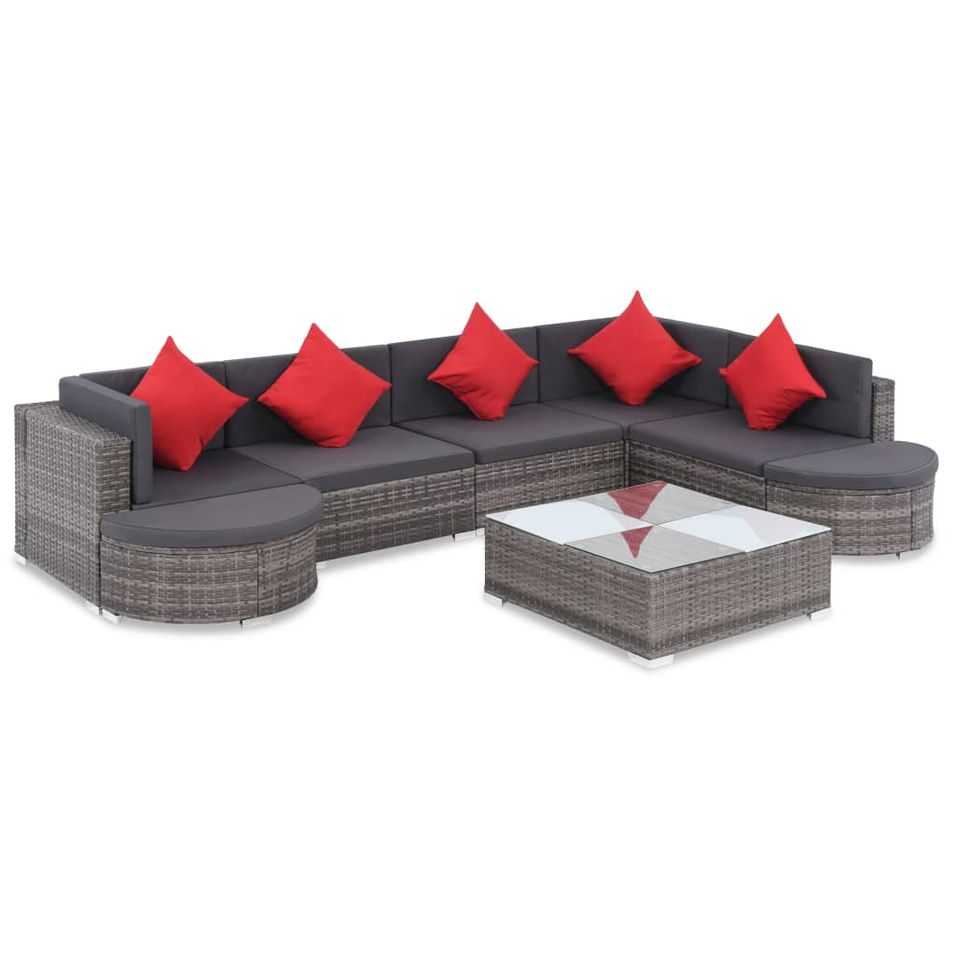 Salon de jardin 8 pcs avec coussins résine tressée gris - Photo n°1