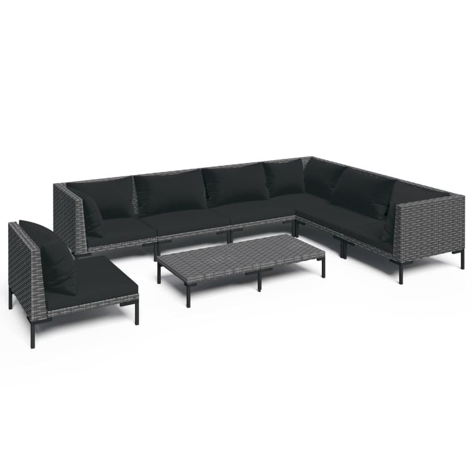 Salon de jardin 8 pcs avec coussins Résine tressée Gris foncé 3 - Photo n°1