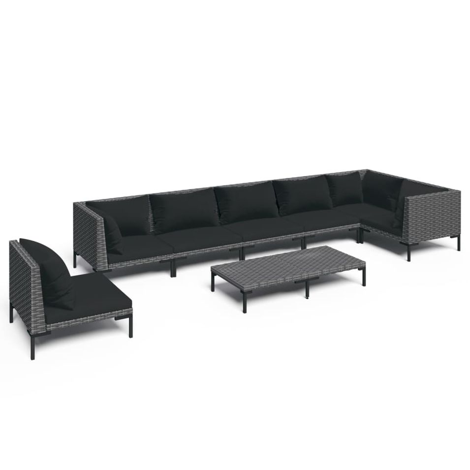 Salon de jardin 8 pcs avec coussins Résine tressée Gris foncé 2 - Photo n°1