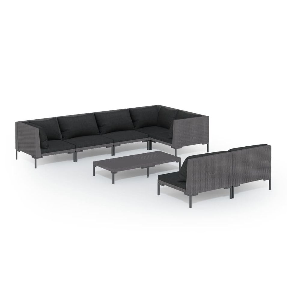 Salon de jardin 8 pcs avec coussins Résine tressée Gris foncé 10 - Photo n°1