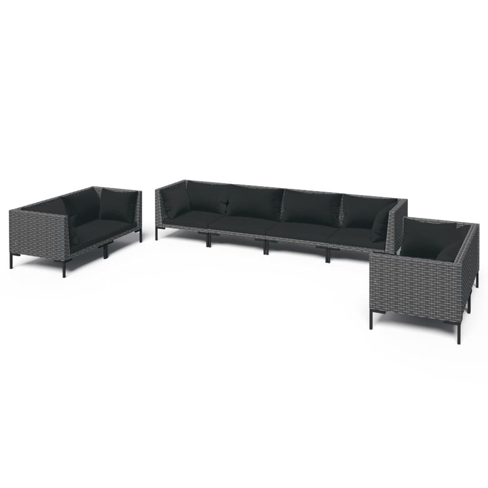 Salon de jardin 8 pcs avec coussins Résine tressée Gris foncé 4 - Photo n°1