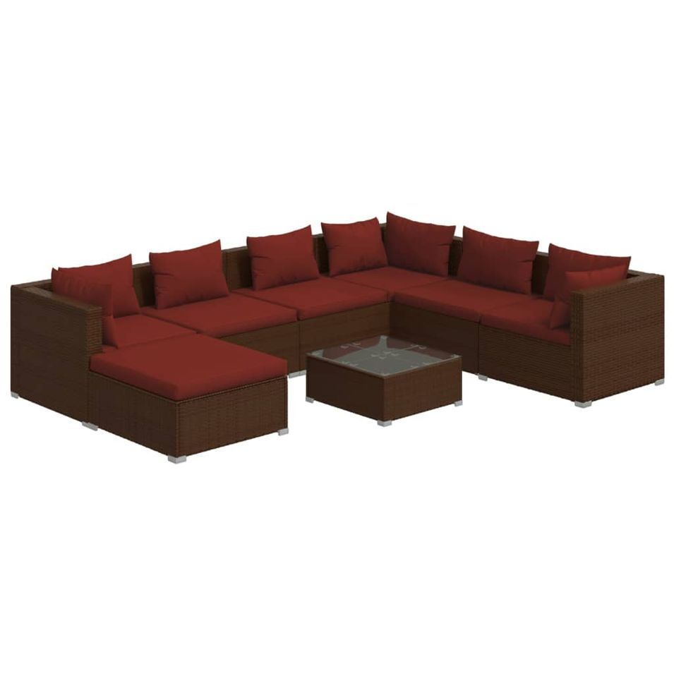 Salon de jardin 8 pcs avec coussins Résine tressée Marron 20 - Photo n°1