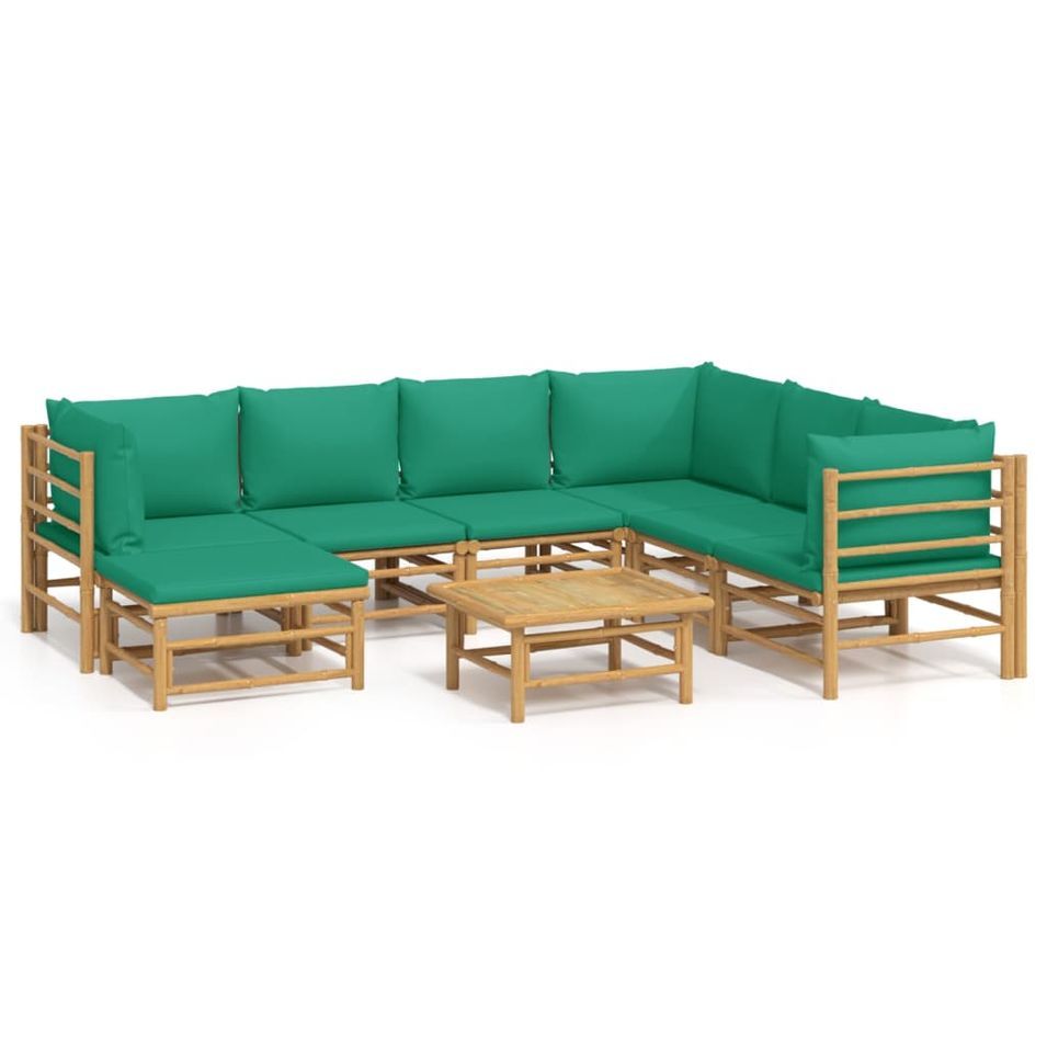 Salon de jardin 8 pcs avec coussins vert bambou - Photo n°1