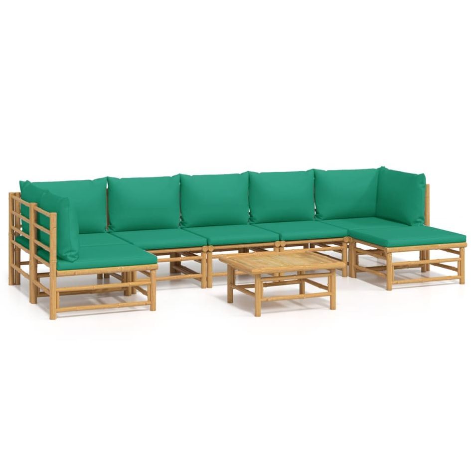Salon de jardin 8 pcs avec coussins vert bambou - Photo n°1