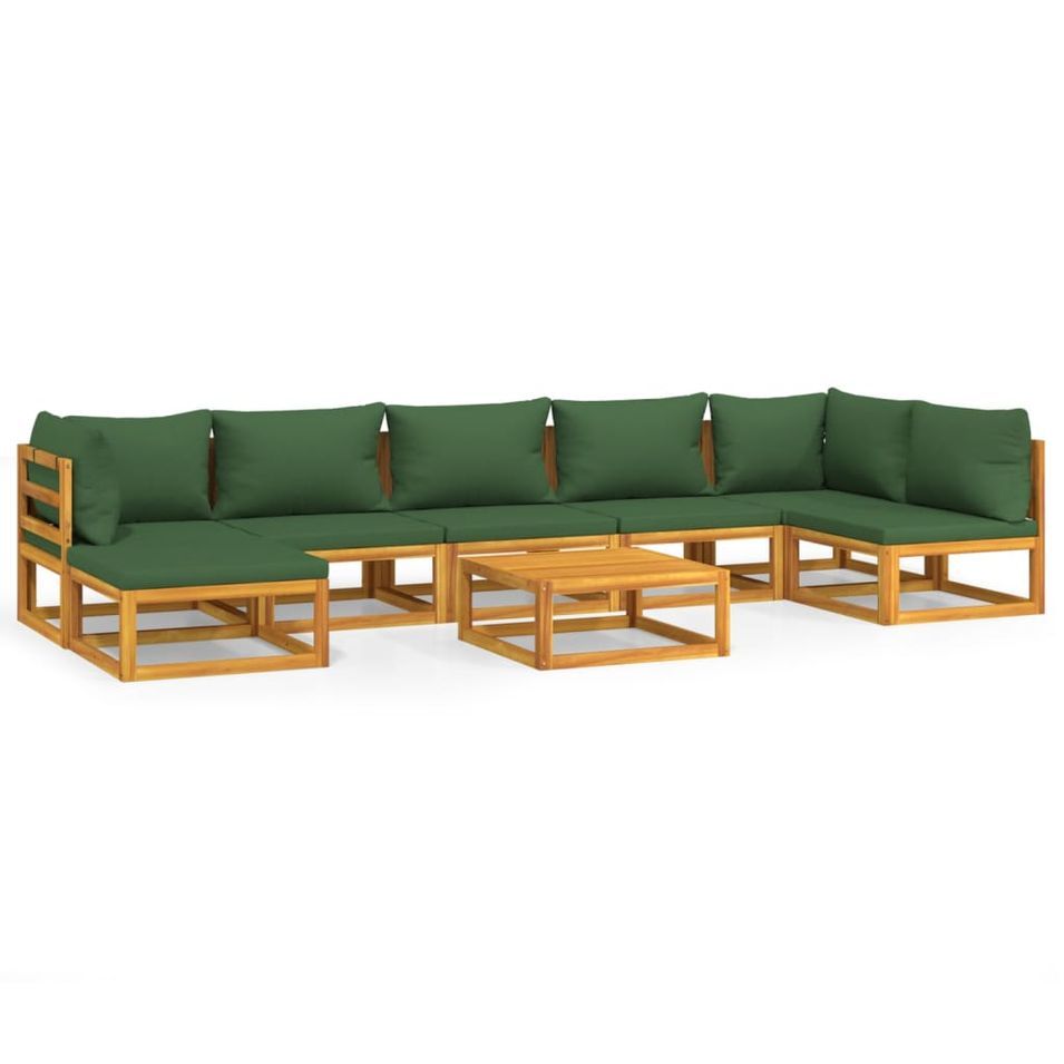 Salon de jardin 8 pcs avec coussins vert bois massif - Photo n°1