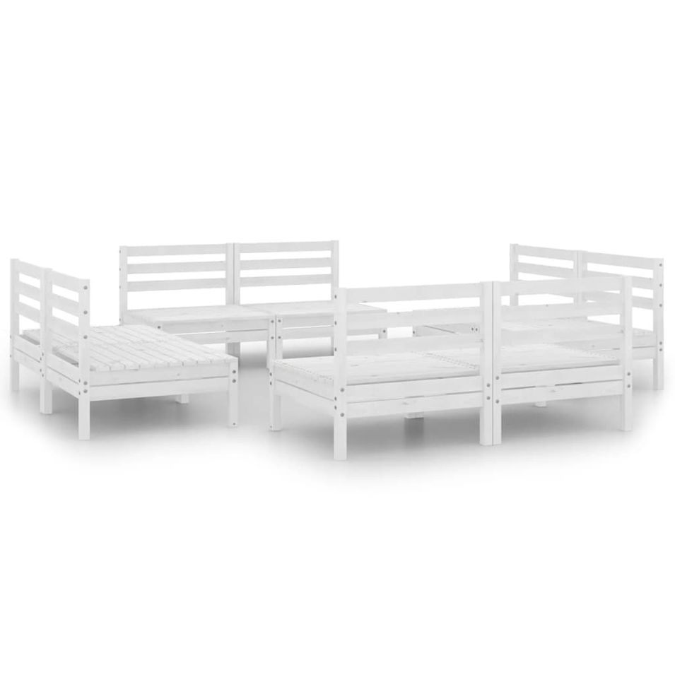 Salon de jardin 8 pcs Blanc Bois de pin massif 27 - Photo n°1