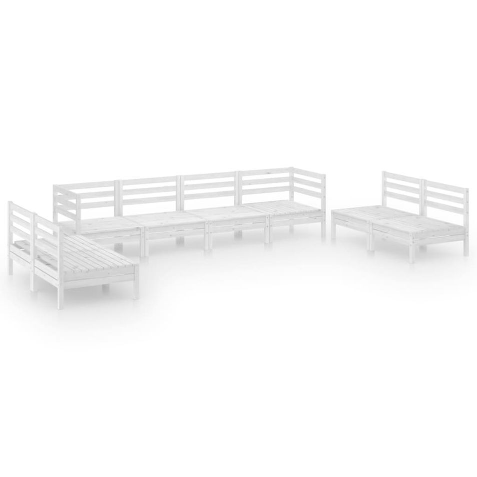 Salon de jardin 8 pcs Blanc Bois de pin massif 28 - Photo n°1