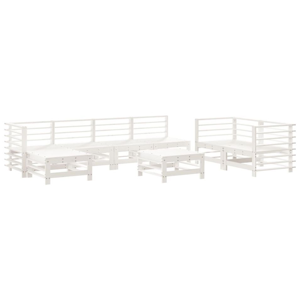 Salon de jardin 8 pcs Blanc Bois de pin massif - Photo n°1