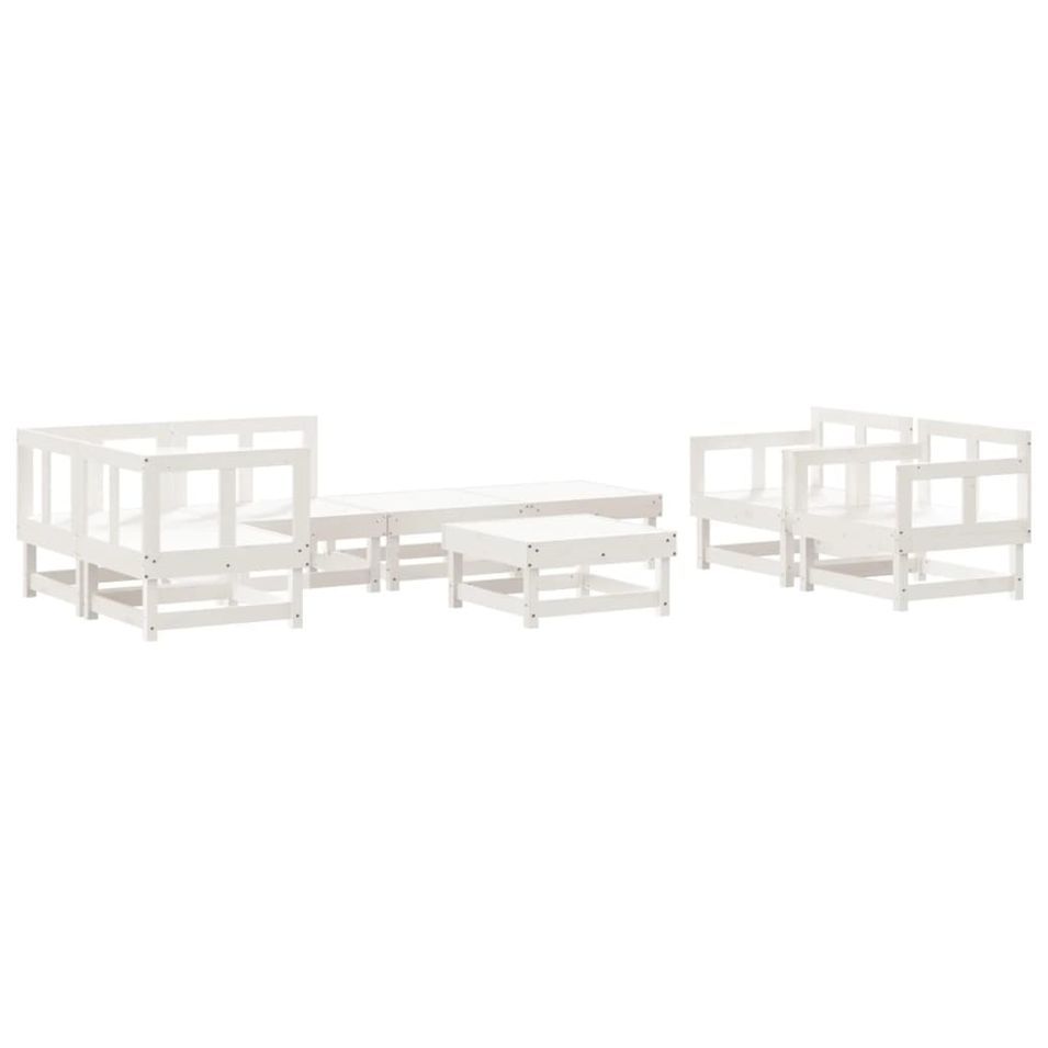 Salon de jardin 8 pcs Blanc Bois de pin massif - Photo n°1
