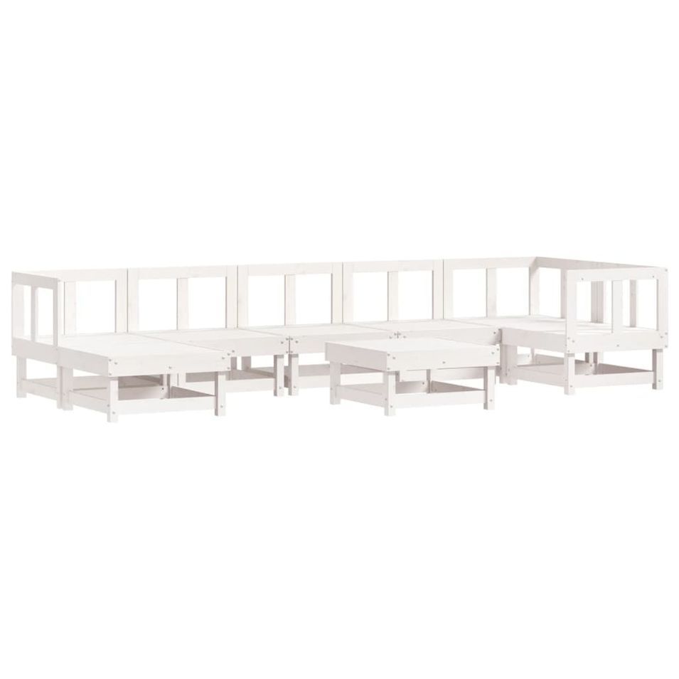 Salon de jardin 8 pcs Blanc Bois de pin massif - Photo n°1