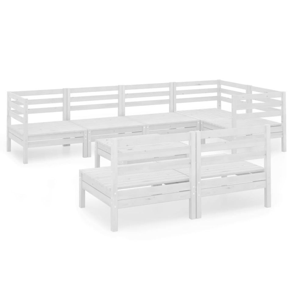 Salon de jardin 8 pcs Bois de pin massif Blanc 3 - Photo n°1