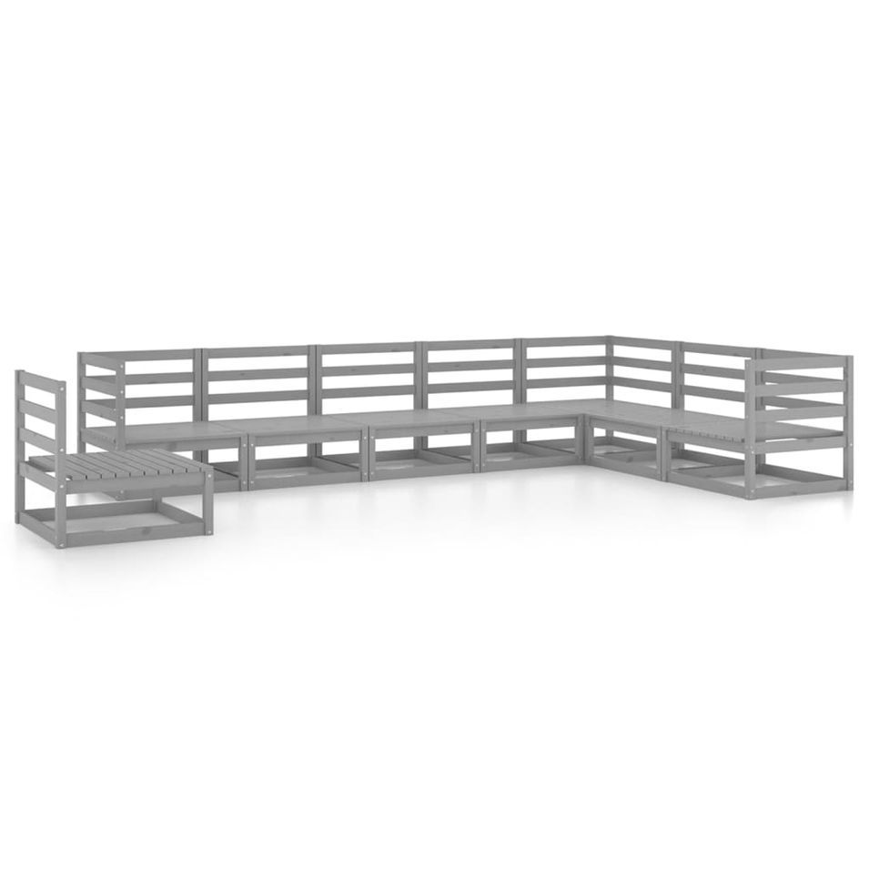 Salon de jardin 8 pcs Gris Bois de pin massif 11 - Photo n°1