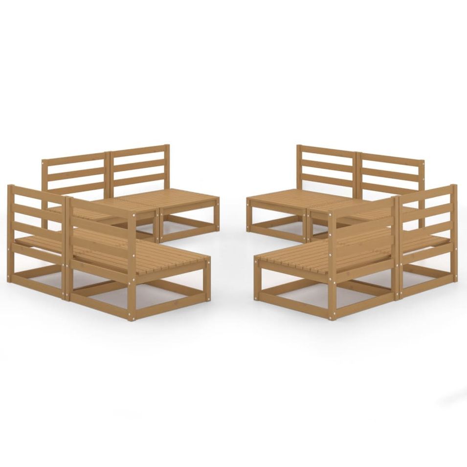 Salon de jardin 8 pcs Marron miel Bois de pin massif 17 - Photo n°1