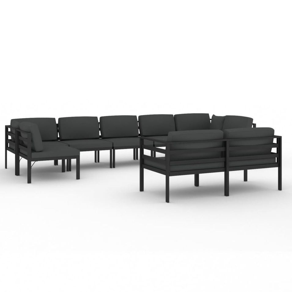 Salon de jardin 9 pcs avec coussins Aluminium Anthracite - Photo n°1