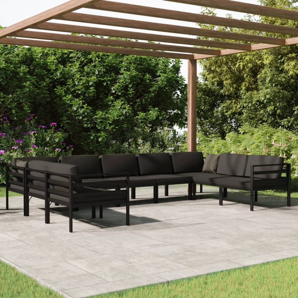 Salon de jardin 9 pcs avec coussins Aluminium Anthracite 2 - Photo n°1