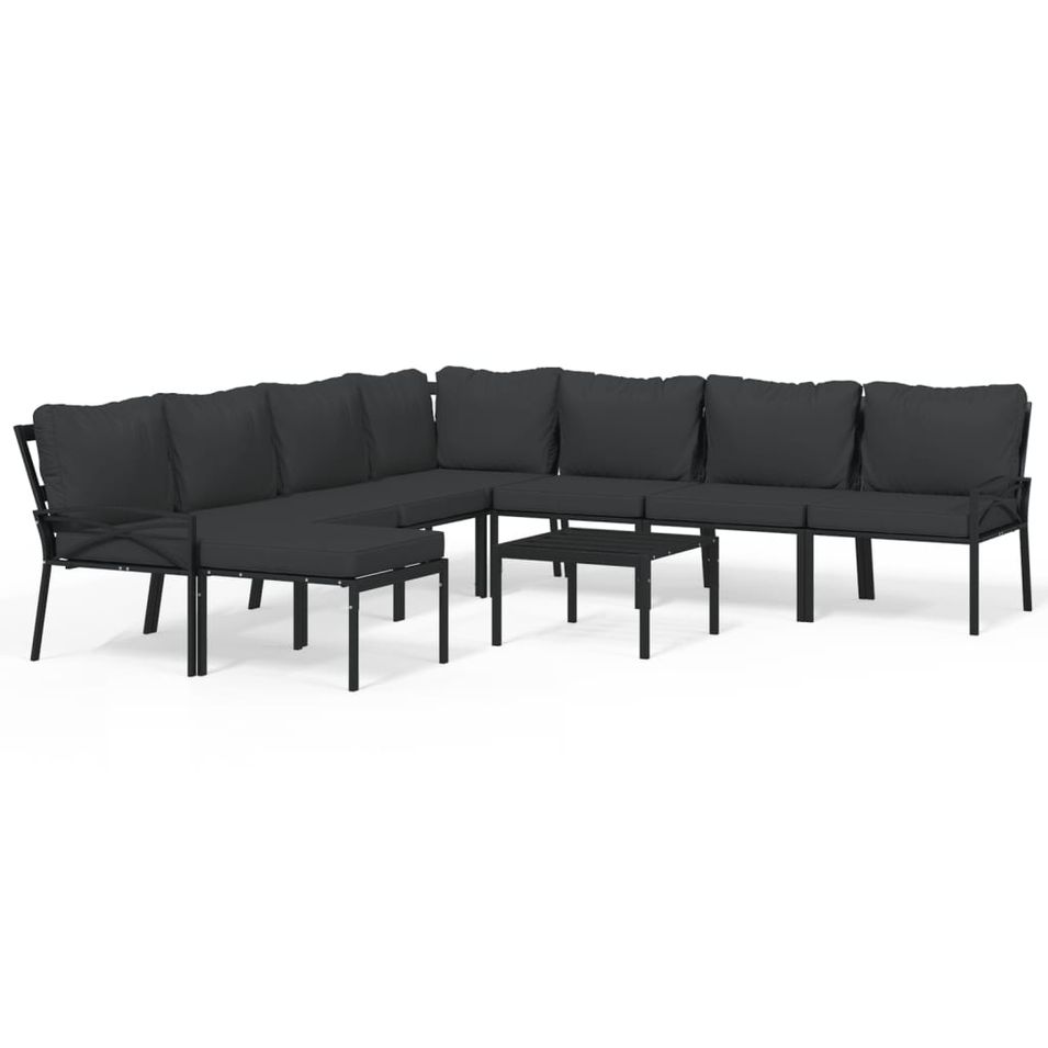 Salon de jardin 9 pcs avec coussins gris acier - Photo n°1