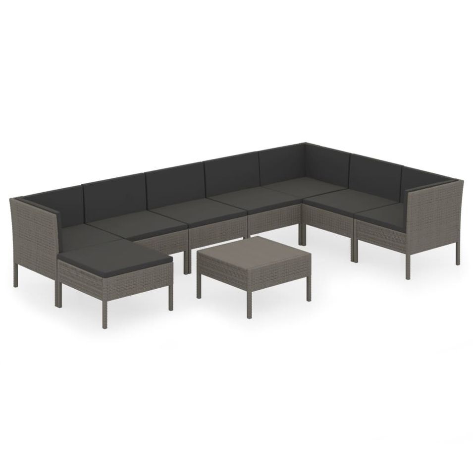 Salon de jardin 9 pcs avec coussins Résine tressée Gris 55 - Photo n°1