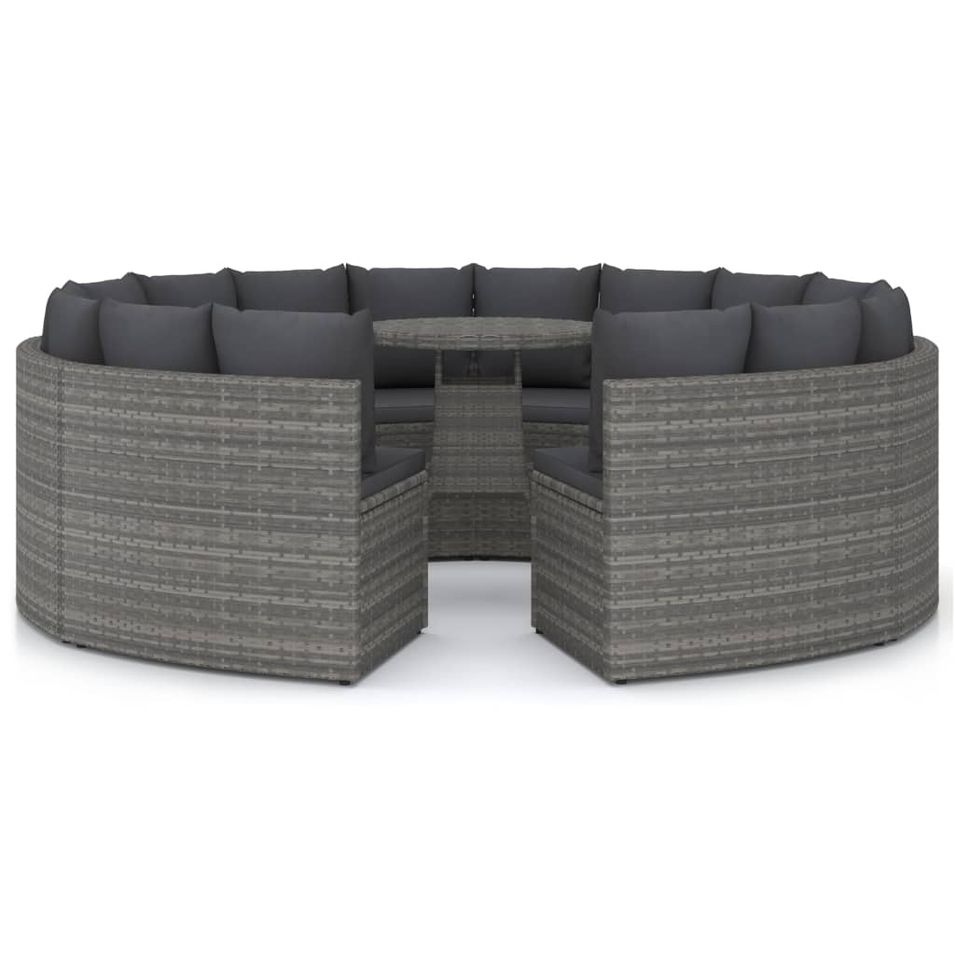Salon de jardin 9 pcs avec coussins Résine tressée Gris 40 - Photo n°1